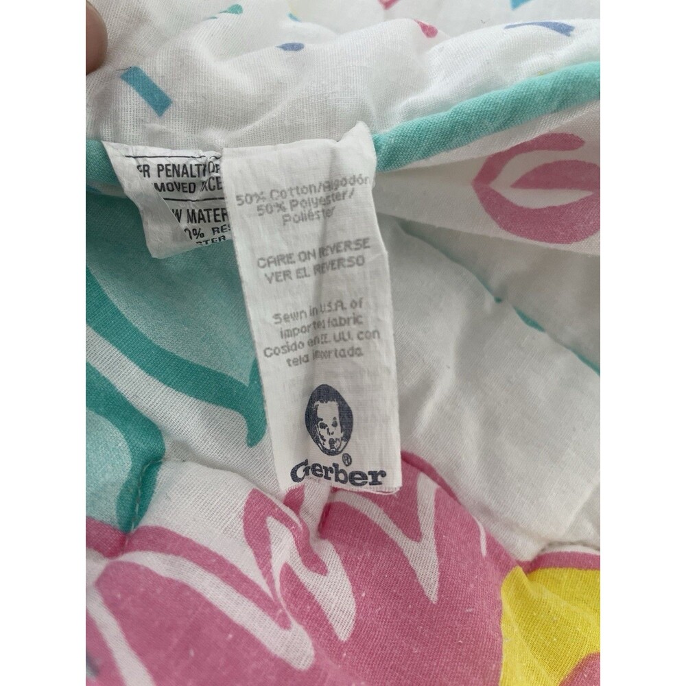 Vintage 80s 90s Gerber Baby Quilt Blanket Pastel Jungle Baby Mommy Animal Print - Picture 5 of 8